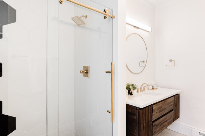 Remodeled bathroom with gold hardware favorite stage